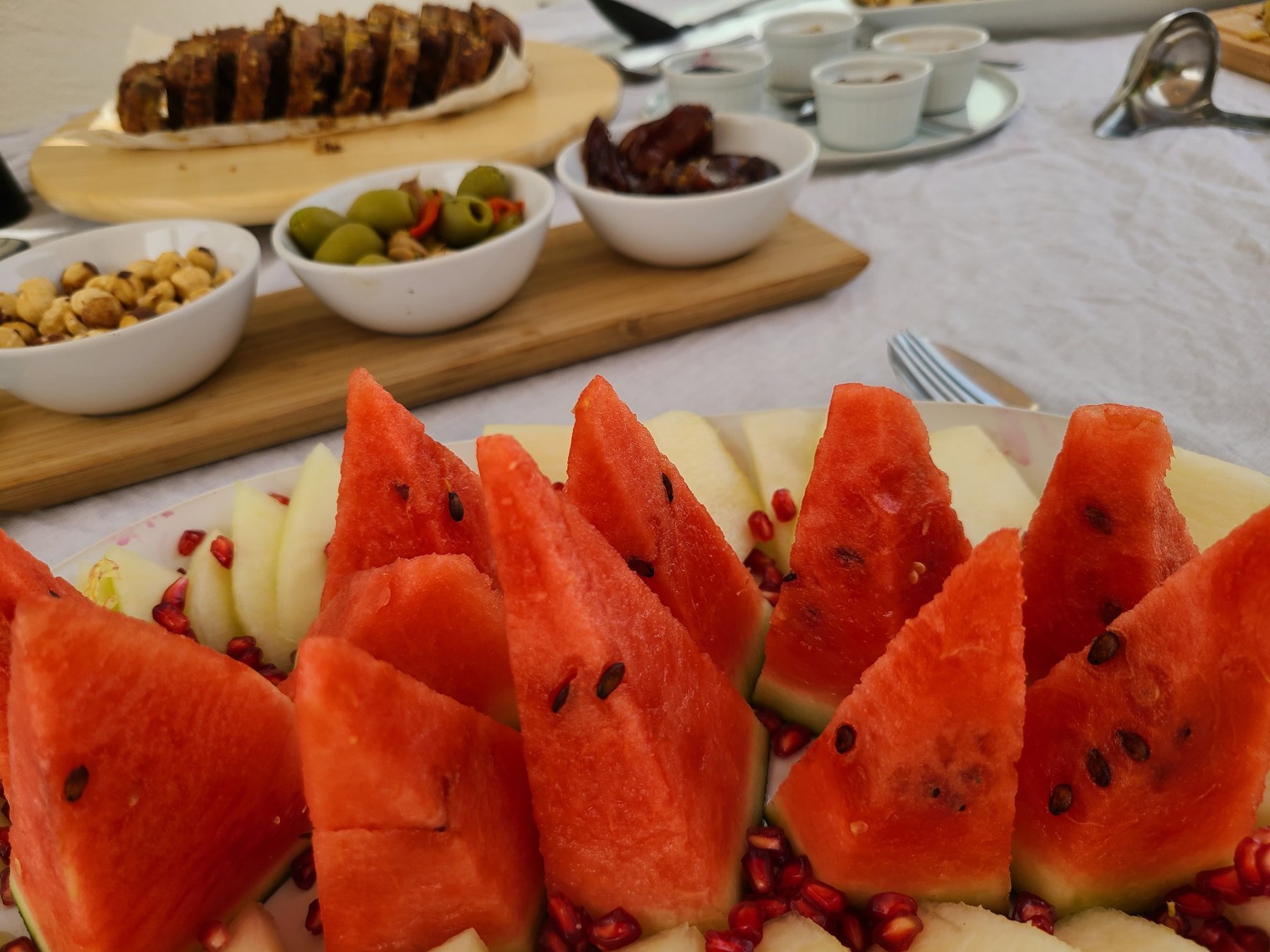 Fresh watermelon and fruit arranged for the retreat table